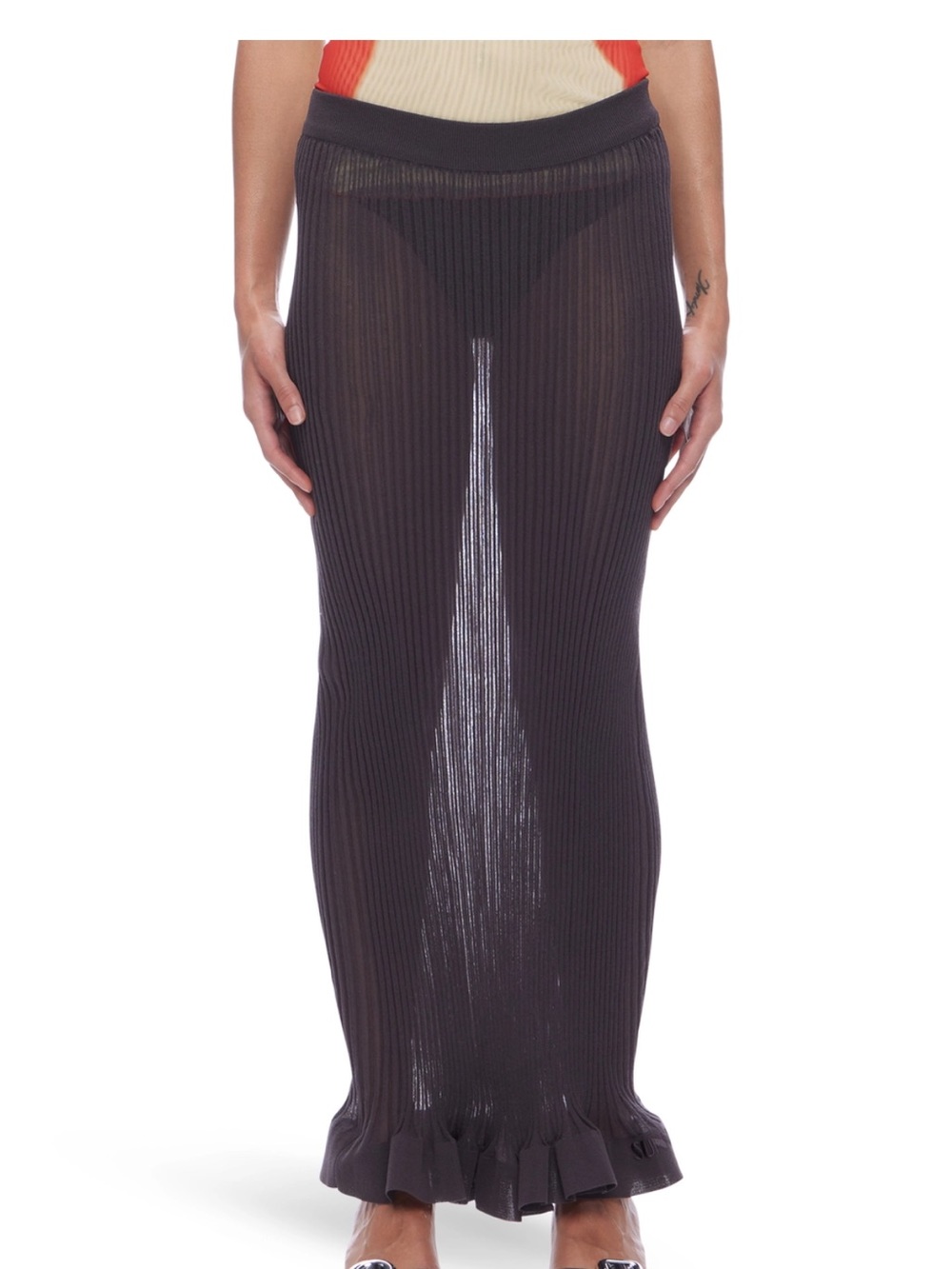 Sunnei Sheer Ribbed Knit Maxi Skirt in Black